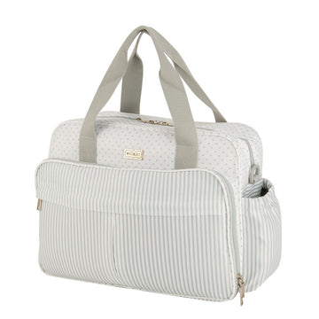White&Grey Baby Diaper Bag With Changing Mat - Stripes & Dots