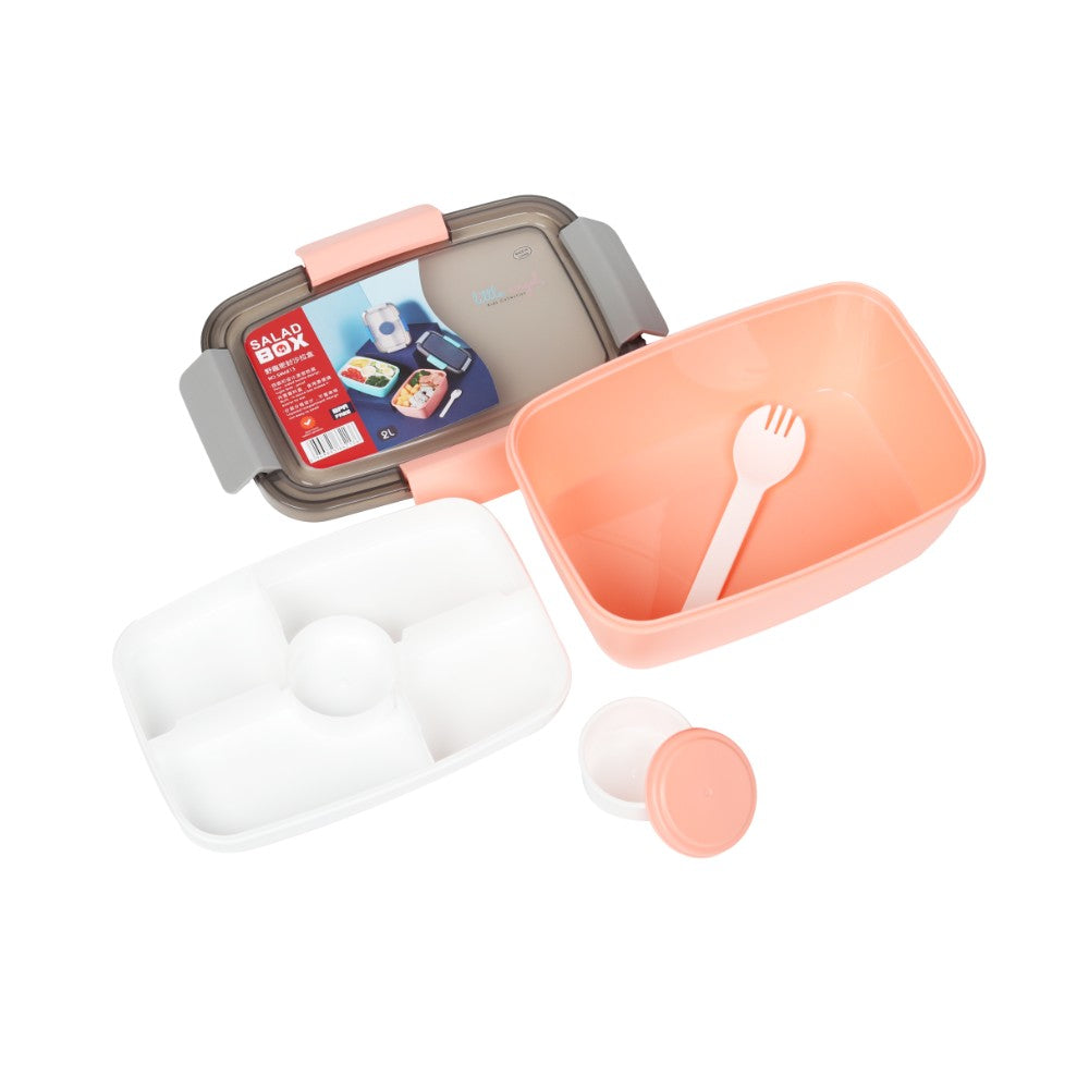 Little Angel - Kids 2 Layered Lunch Box With 6 Compartment Cutlery Set - Blue, Green, Pink