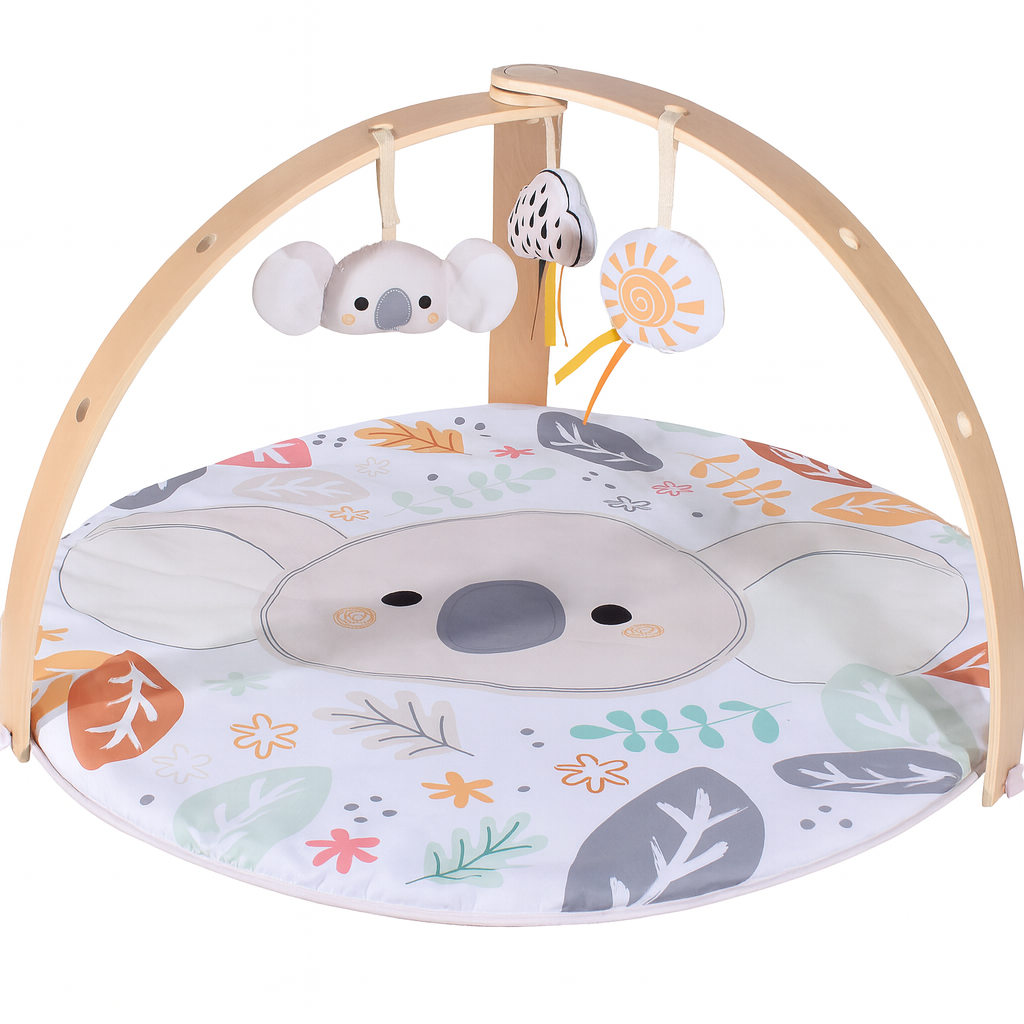 Konig Kids - Baby Wooden Play Gym Mat with Soft Toys & Leaf Design