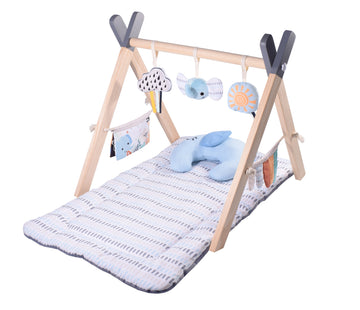 Konig Kids - Baby Wooden Play Gym with Mat, Pillow & Hanging Toys