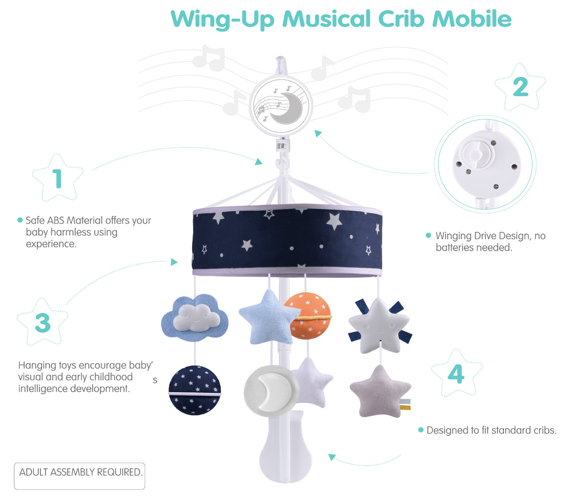 Konig Kids - Baby Crib Musical Mobile with Stars, Moon & Hanging Toys