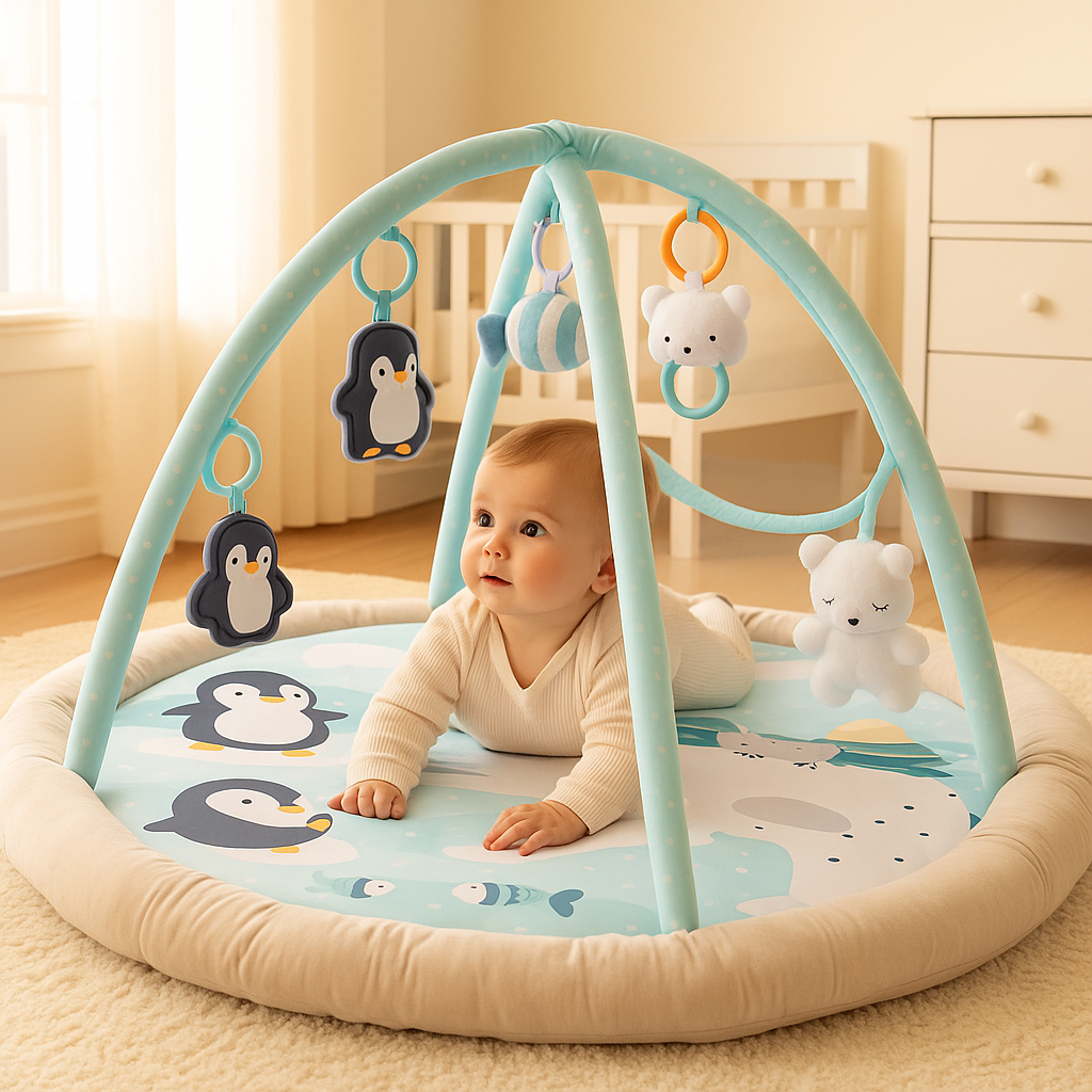 Konig Kids - Baby Play Gym Round Mat with Penguins & Hanging Toys