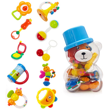 Goodway - Baby Rattle Toy 10 Pc Gift Set With Storage Box - Blue/Pink