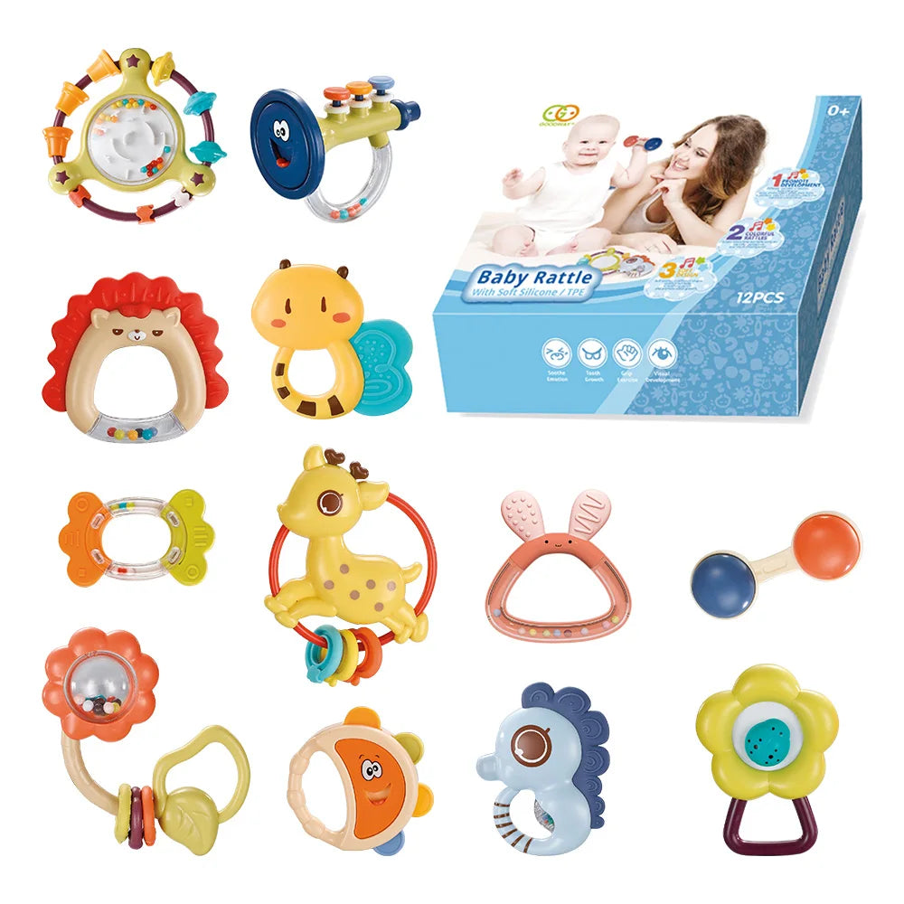Goodway - Baby Rattle Toy 12 Pc Set For Newborns - Animal Design