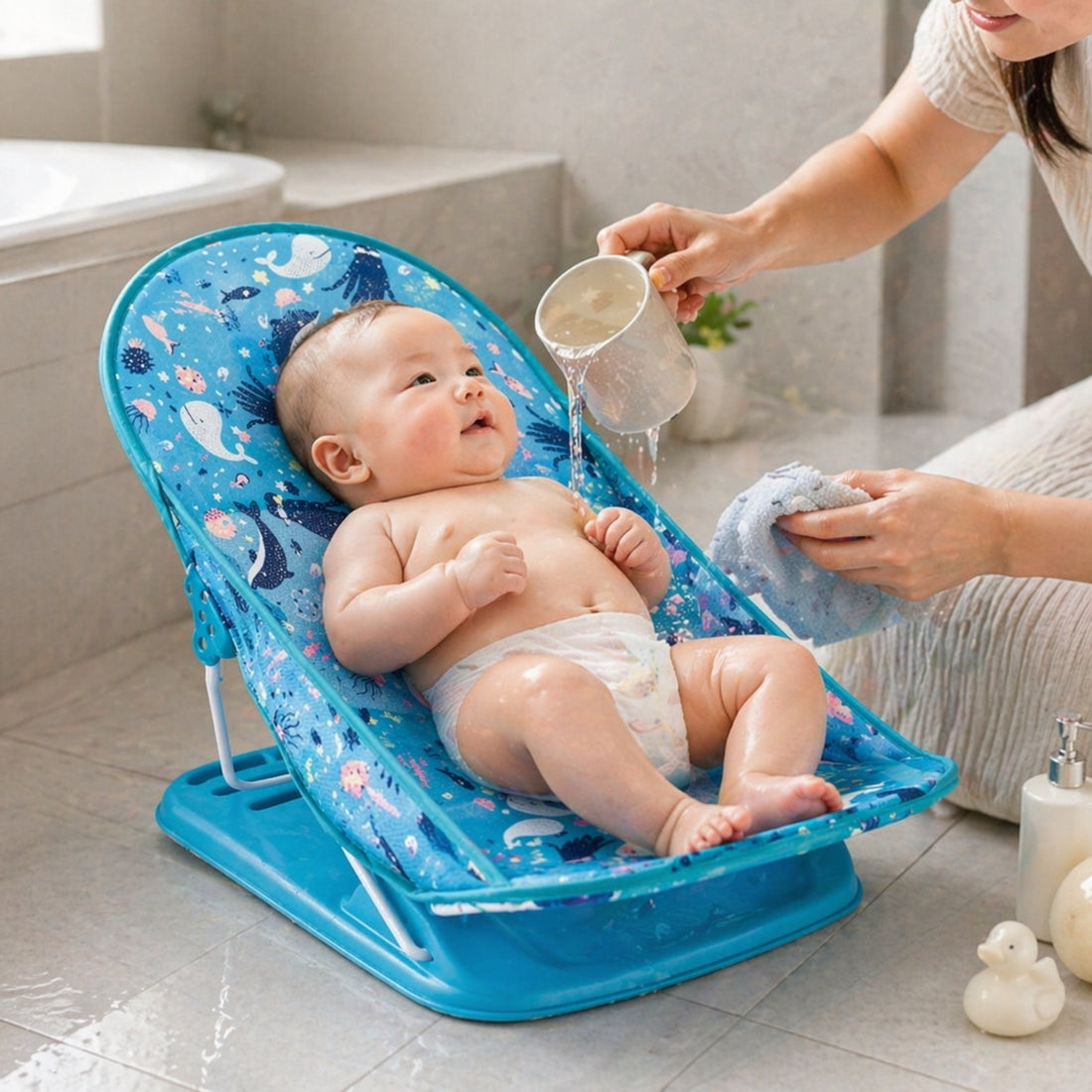 Little Angel Foldable Baby Bath Seat with Multicolor