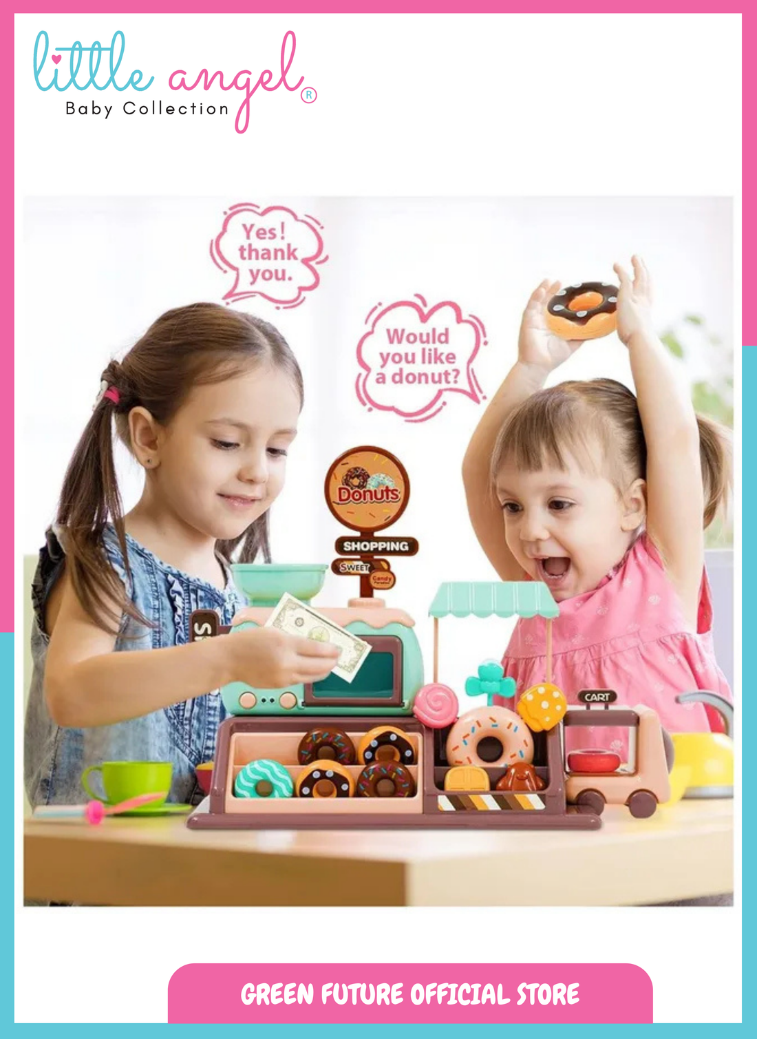 Little Angel Kids Donut & Candy Musical Shop Playset with Lights – Pretend Toy Store for Boys & Girls