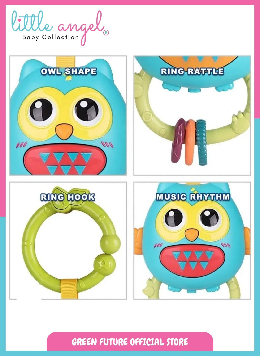 Baby Musical Toy Owl Shape Hanging Rattle Teether for Infants - Multicolor