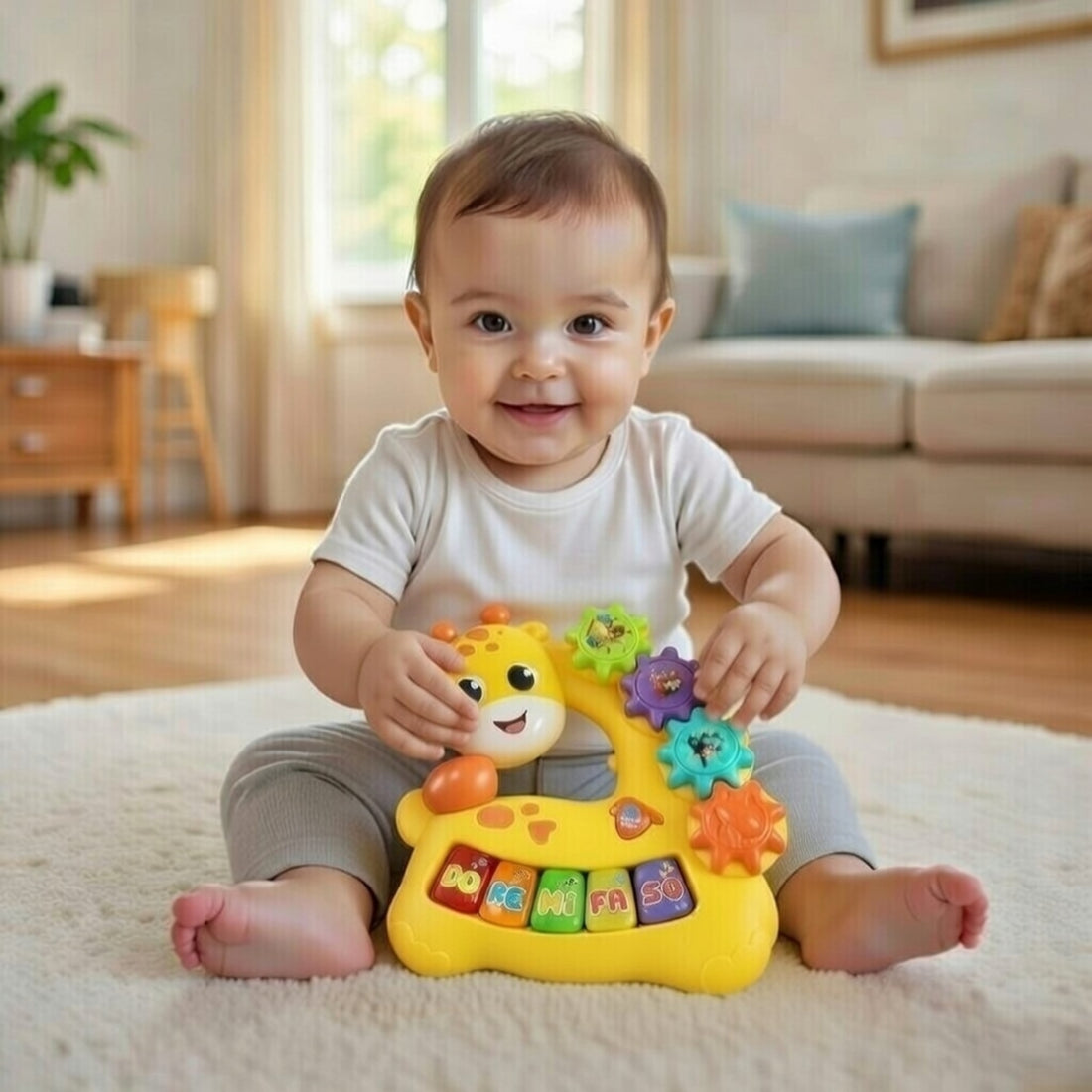 Little Angel-Baby Musical Giraffe Piano Toy with Lights & Sounds - Yellow