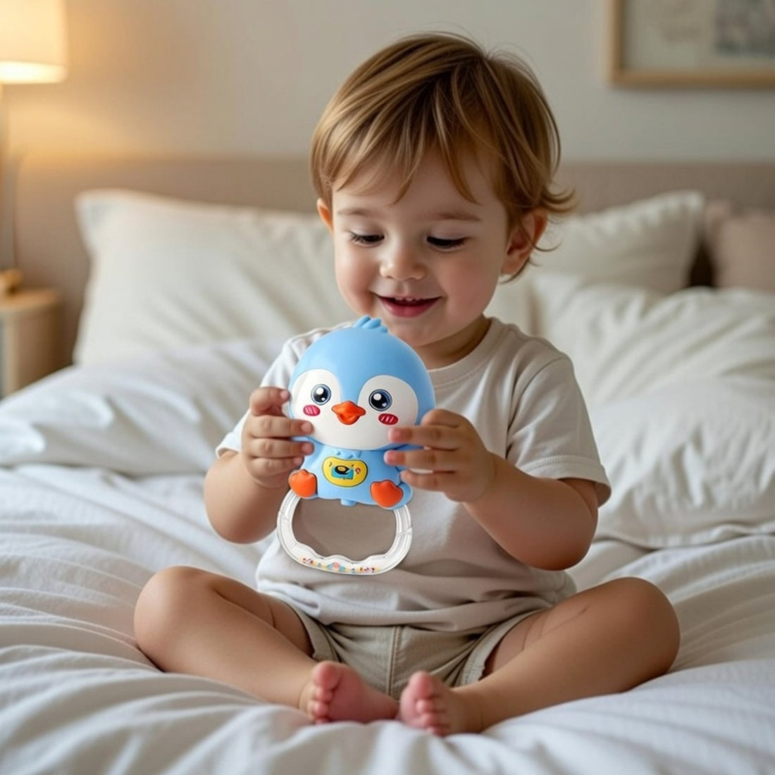 Little Angel-Baby Musical Penguin Rattle Toy for Infants - Blue