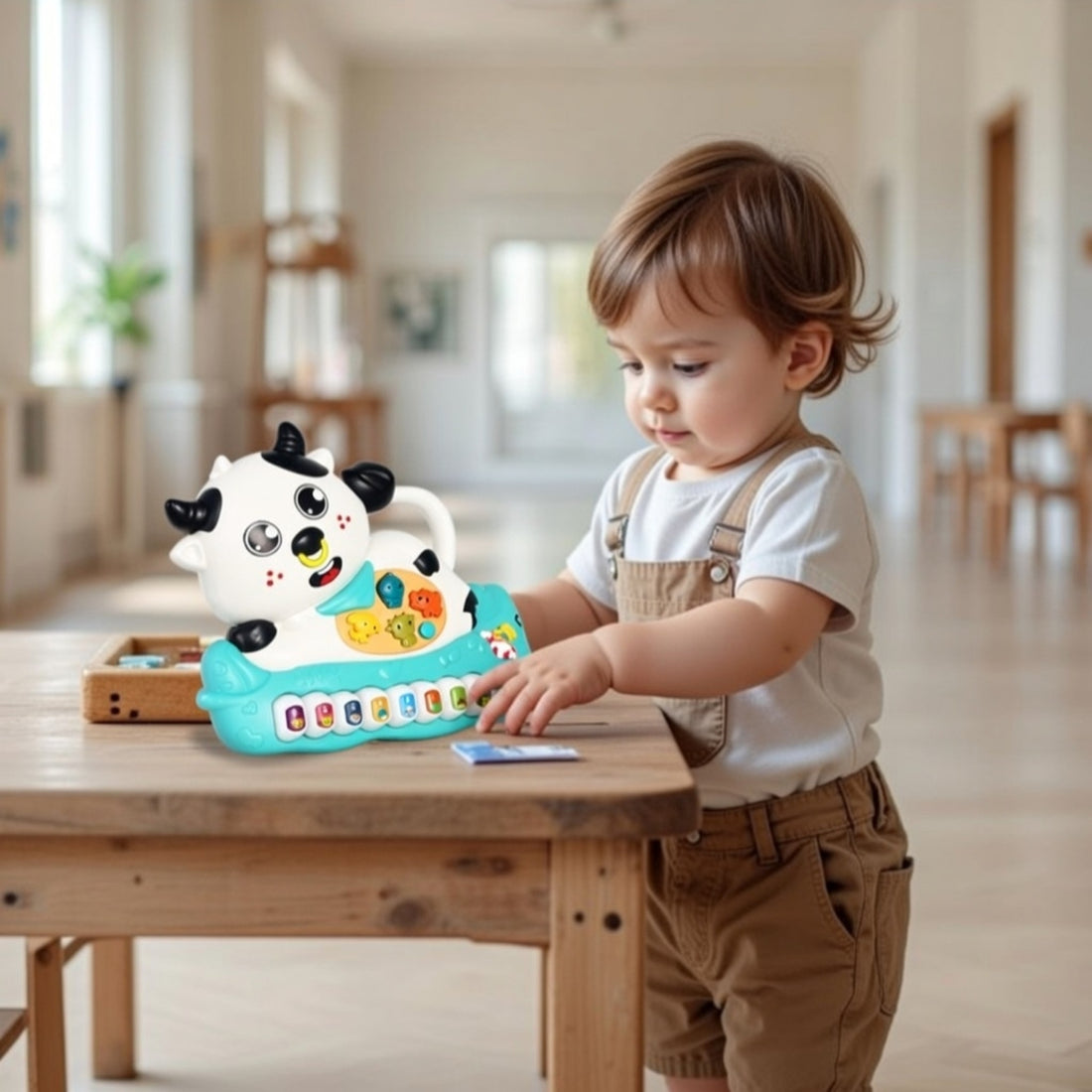 Little Angel-Baby Musical Cow Piano Toy with Lights & Sounds - Blue