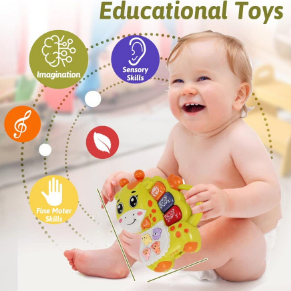 Little Angel-Baby Musical Giraffe Toy for Early Learning - Green/Yellow