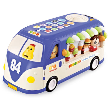 Goodway - Kids Educational School Bus Toy W/Music Lights & Alphabet - Blue