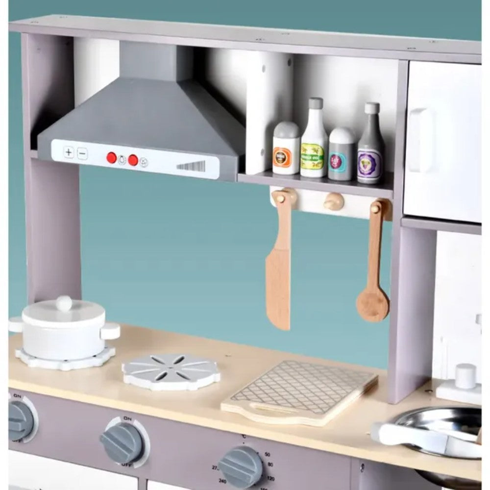 Little Angel Kids Wooden Kitchen Set – Mid-Century Pretend Cooking Playset with Accessories