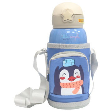 Little Angel Kids Water Bottle with Straw Lid 600ml Cute Design - Multicolor