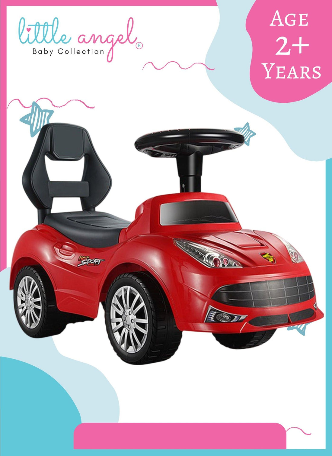 Little Angel - Kids Ride On Push Car Toy With Steering Wheel - Red