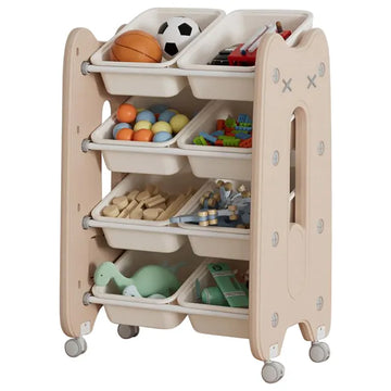 Little Angel Toys Organizer Cabinet With Bins & Wheels - Coffee/White