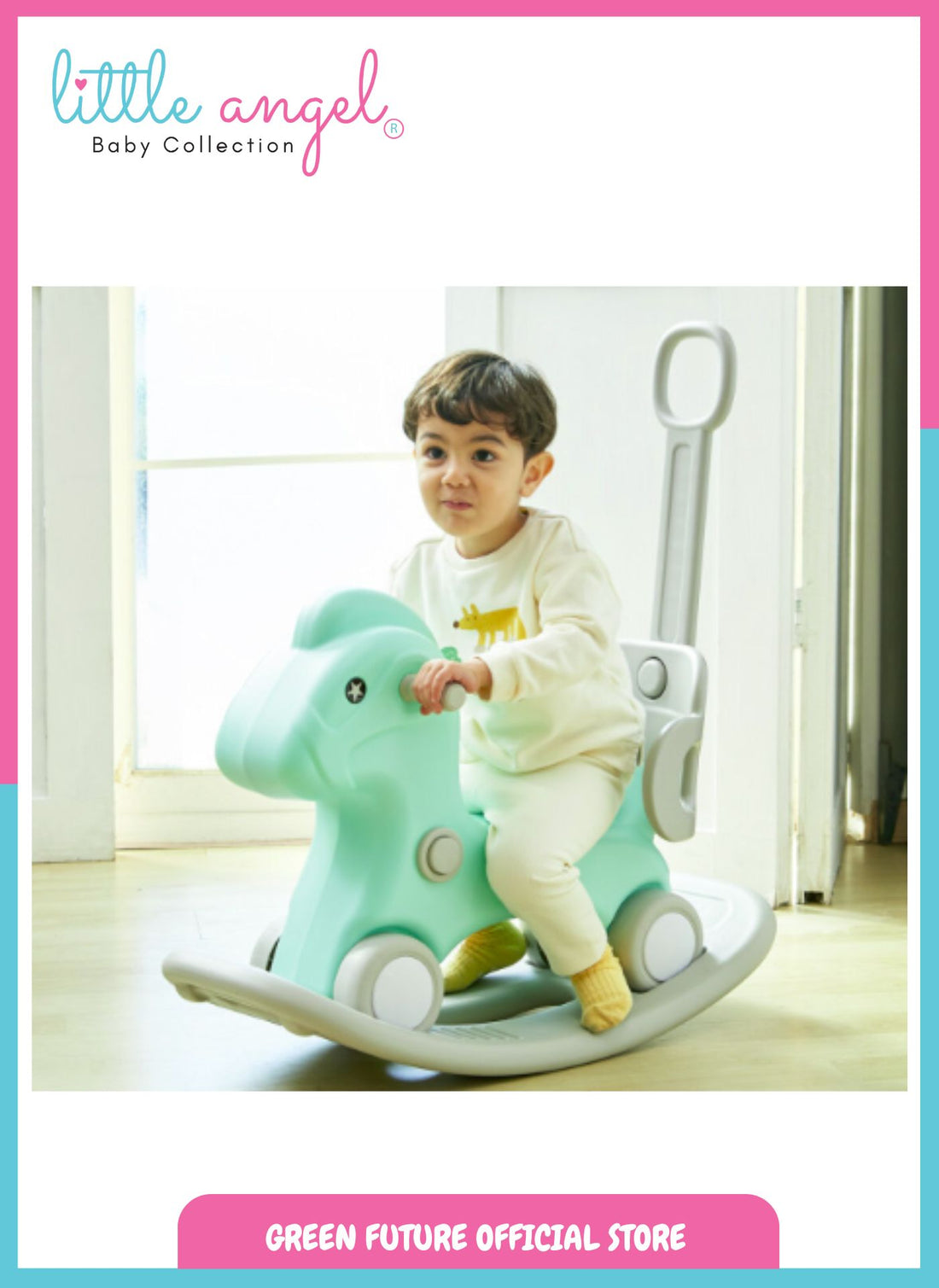 Little Angel Kids Rocking Horse Ride-On Toy 2-in-1 with Wheels, Detachable Backrest, Safe Sturdy Design for Toddlers, Perfect for Indoor Play - Green