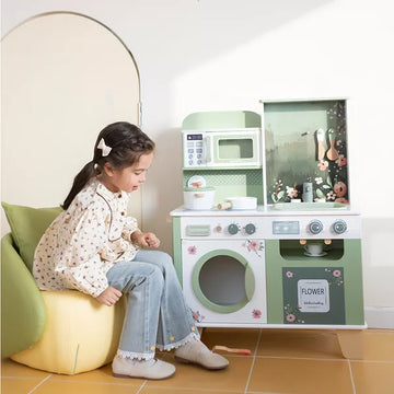 Little Angel - Kids Wooden Kitchen Pretend Play Set – Green Floral