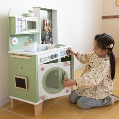 Little Angel - Kids Wooden Kitchen Pretend Play Set – Green Floral