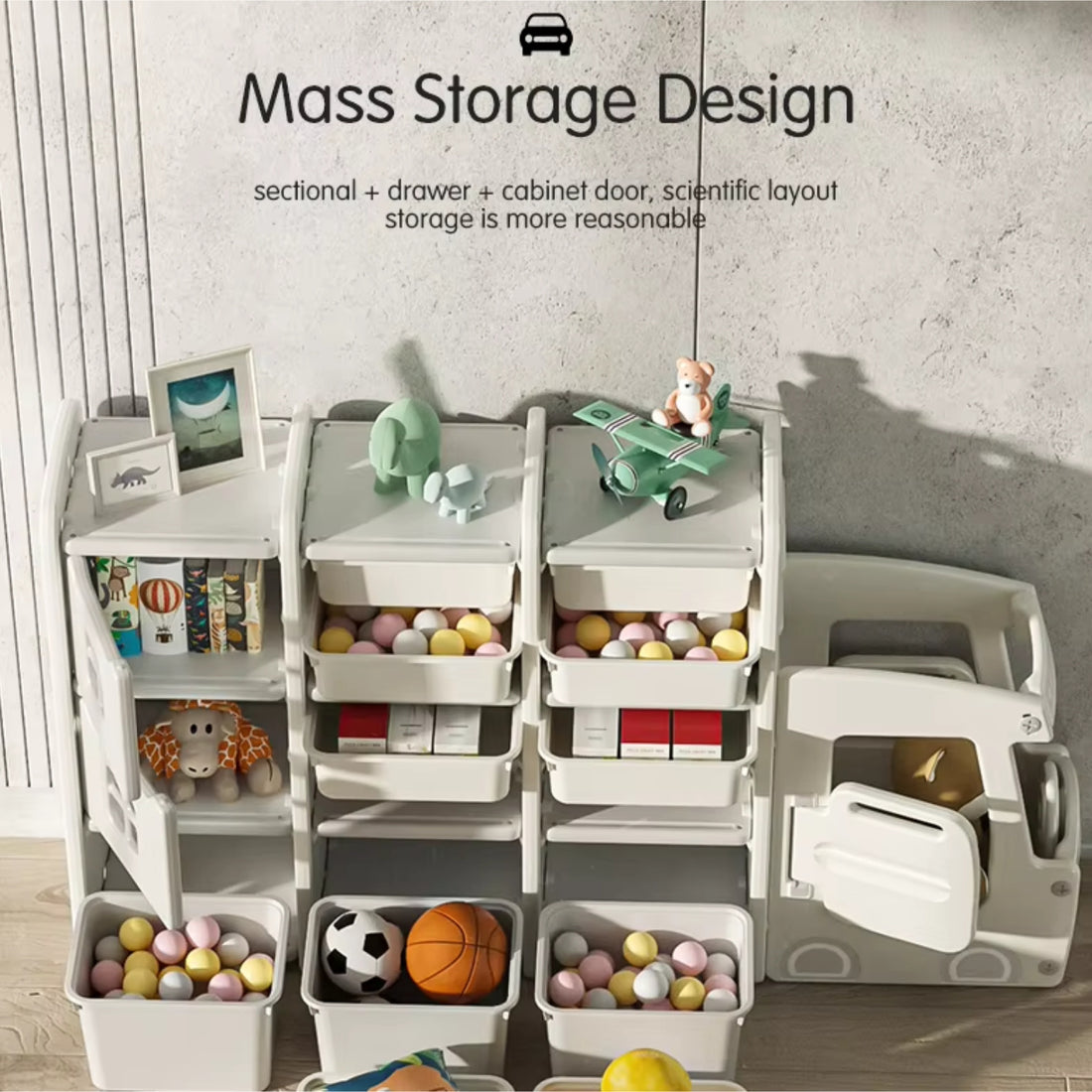 Kid Toys Organizer Nursery Storage Rack with Bins and Shelves - White