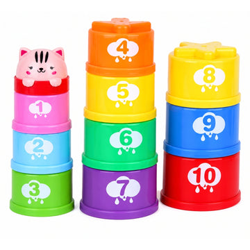 Goodway - Baby Stacking Cups Toy With Numbers & Shapes Cat Top
