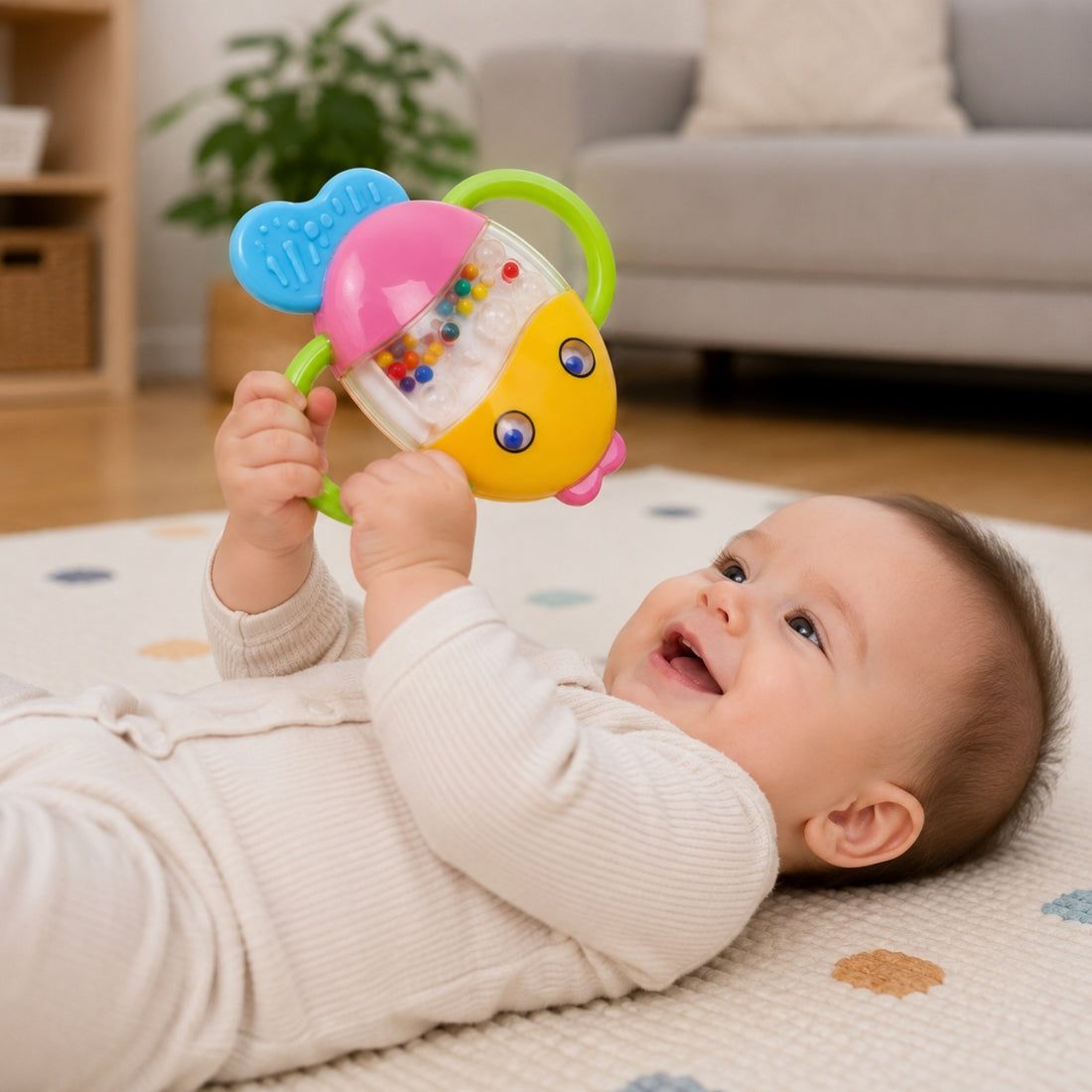 Goodway - Baby Rattle Teether Toy With Beads & Grip Handles - Yellow