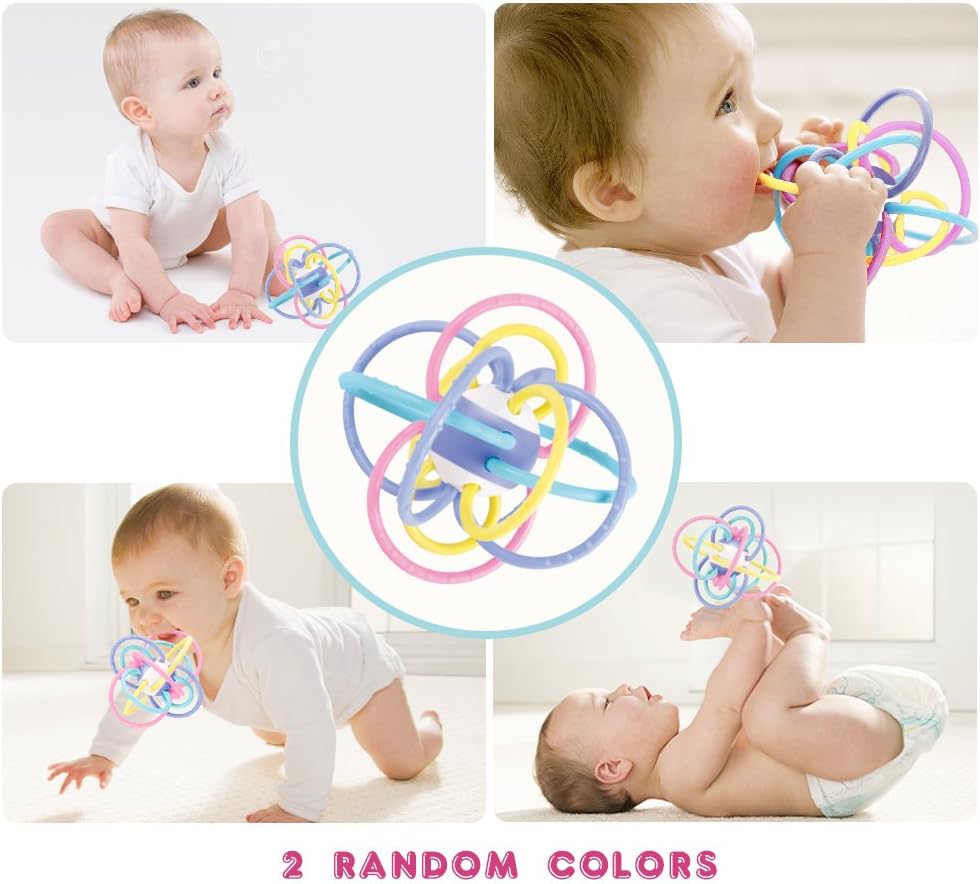 Huanger - Baby Teething Rattle Grasping Ball Toy - Multicolor