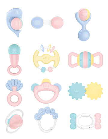 Huanger -Baby Rattle Set Teethers & Toys for Babies – 12 Piece Set