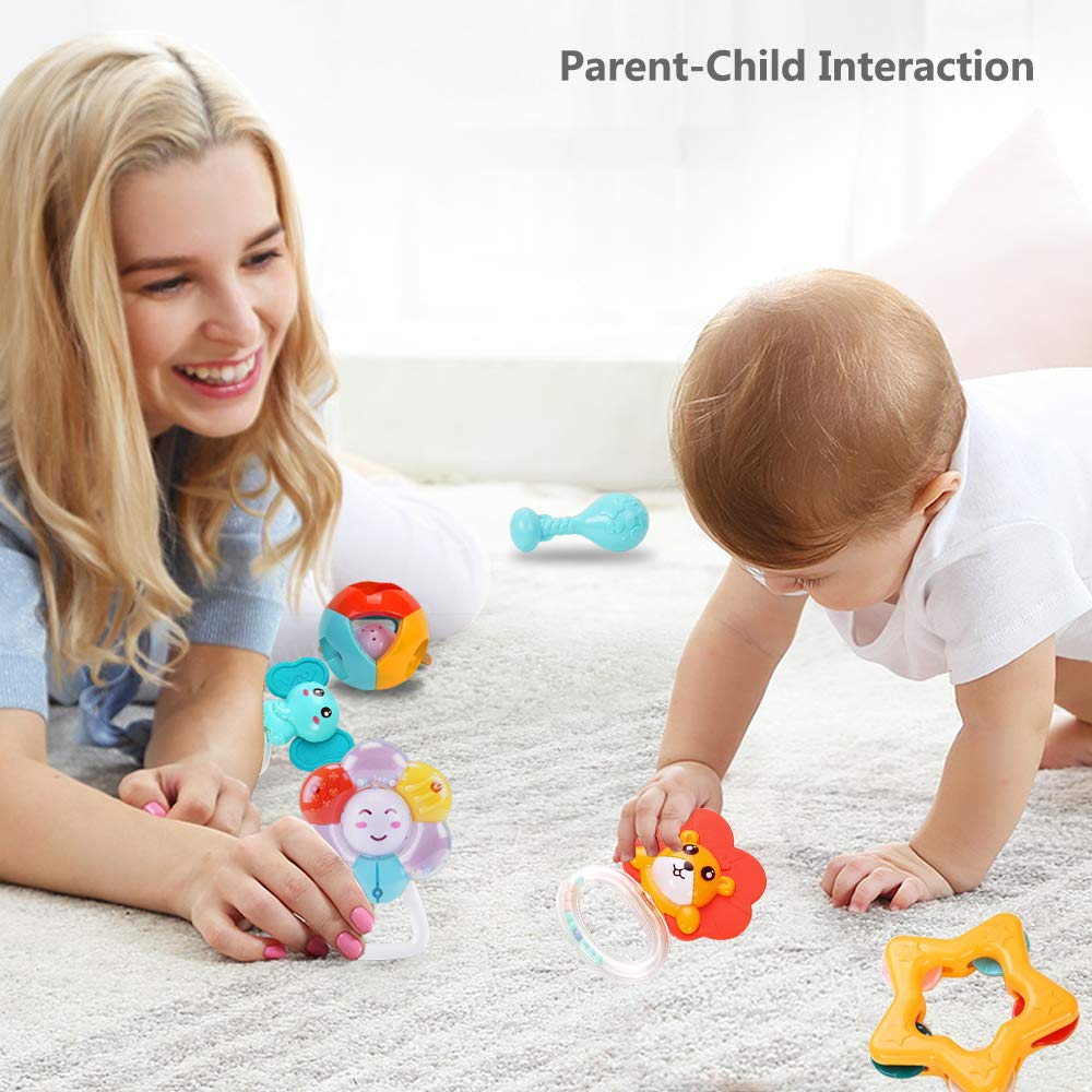 Huanger - Baby Rattles And Teether Toy Set For Newborns 7Pcs