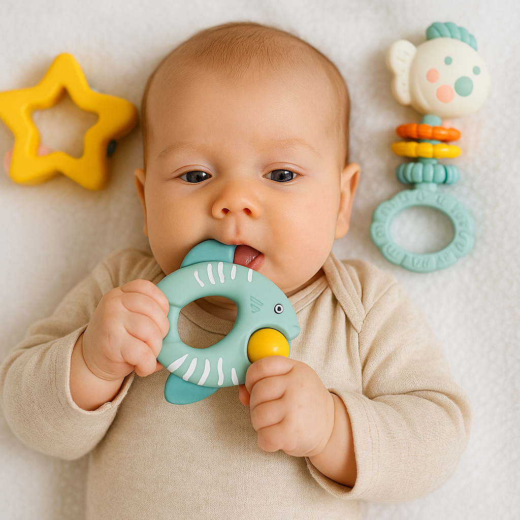 Baby Sensory Rattle Set with Teethers & Toys for Newborns   4 Pieces for Early Development, Sensory Play, and Teething Relief