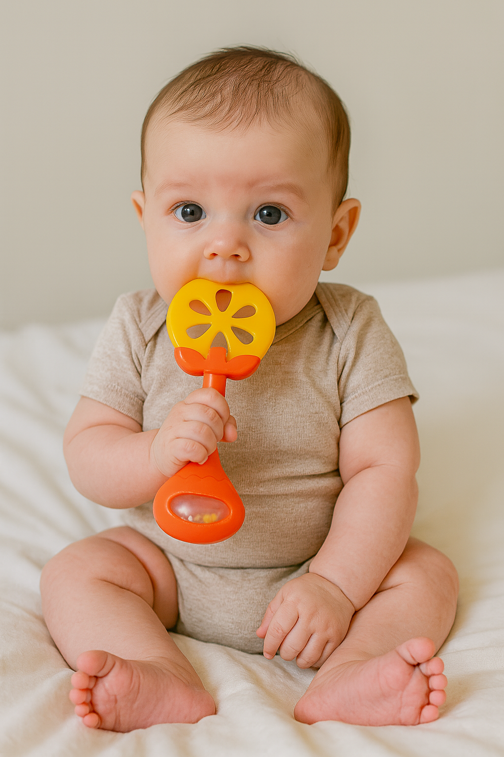 Baby Teether Orange Slice, Soft Silicone Teething Toy with Rattle for 3+ Months, Sensory Play, BPA Free and Safe