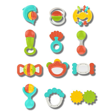 Huanger - Baby Rattles & Teether Sensory Set 12pcs - Multicolor