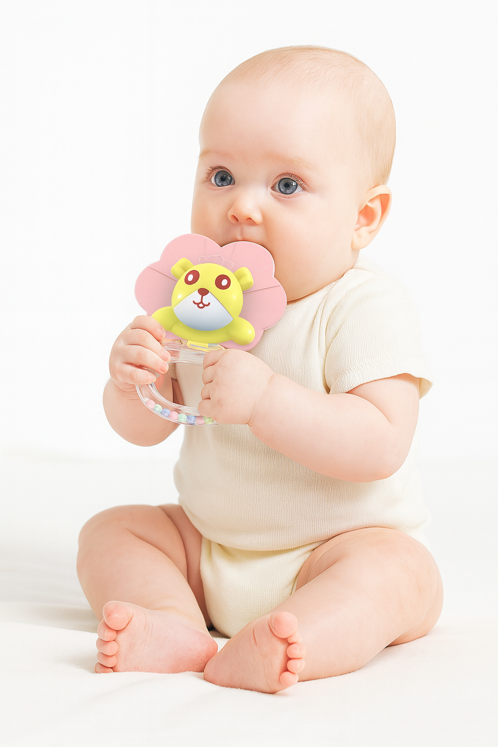 Baby Teether Lion Shape, Soft Silicone Teething Toy with Rattle for 3+ Month Babies, BPA Free, Sensory Play and Teething Relief