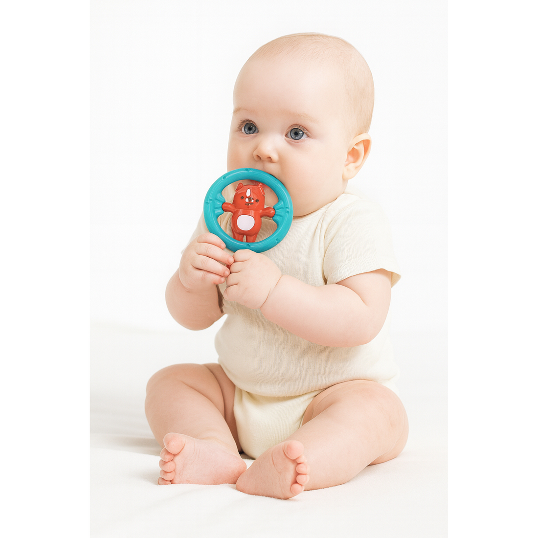 Baby Teether Puppy Shape, Soft Silicone Teething Toy for 3+ Months, Sensory Play with Rattle, BPA Free for Newborns and Toddlers