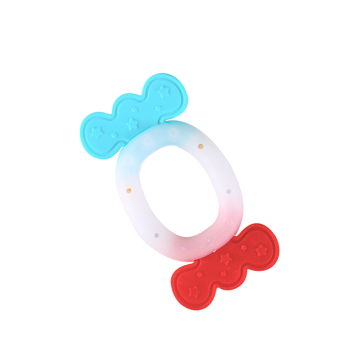 Baby Silicone Teether, Dual Color Soft Teething Toy for 3+ Month Old Babies, BPA Free, Safe and Sensory Play Aid