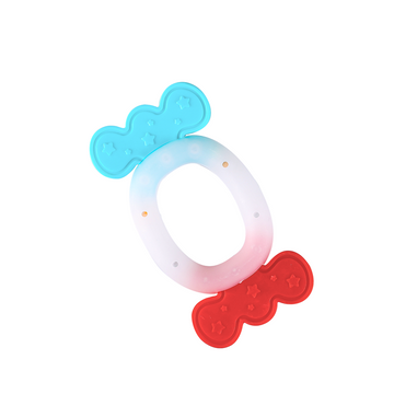Baby Silicone Teether, Dual Color Soft Teething Toy for 3+ Month Old Babies, BPA Free, Safe and Sensory Play Aid