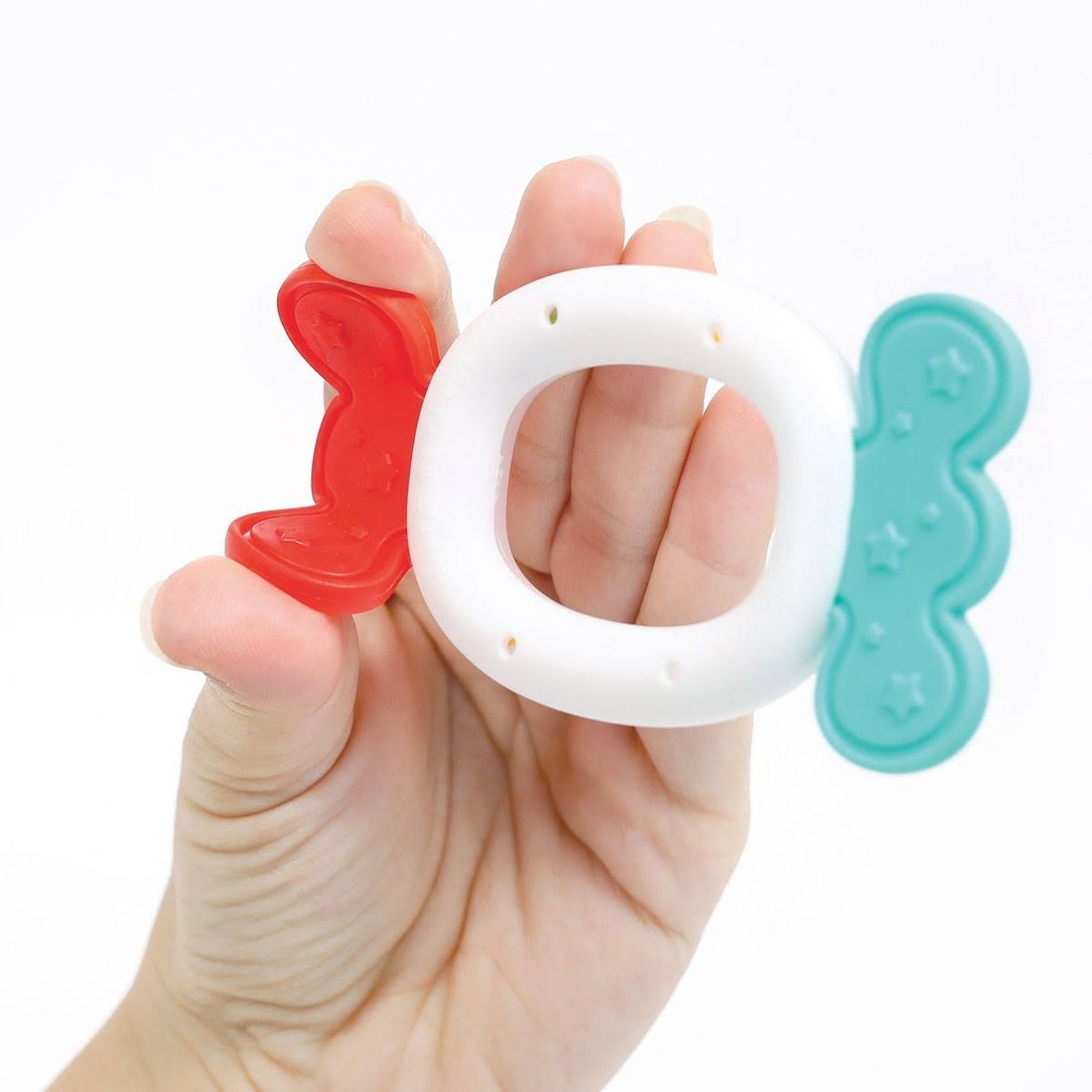 Baby Silicone Teether, Dual Color Soft Teething Toy for 3+ Month Old Babies, BPA Free, Safe and Sensory Play Aid