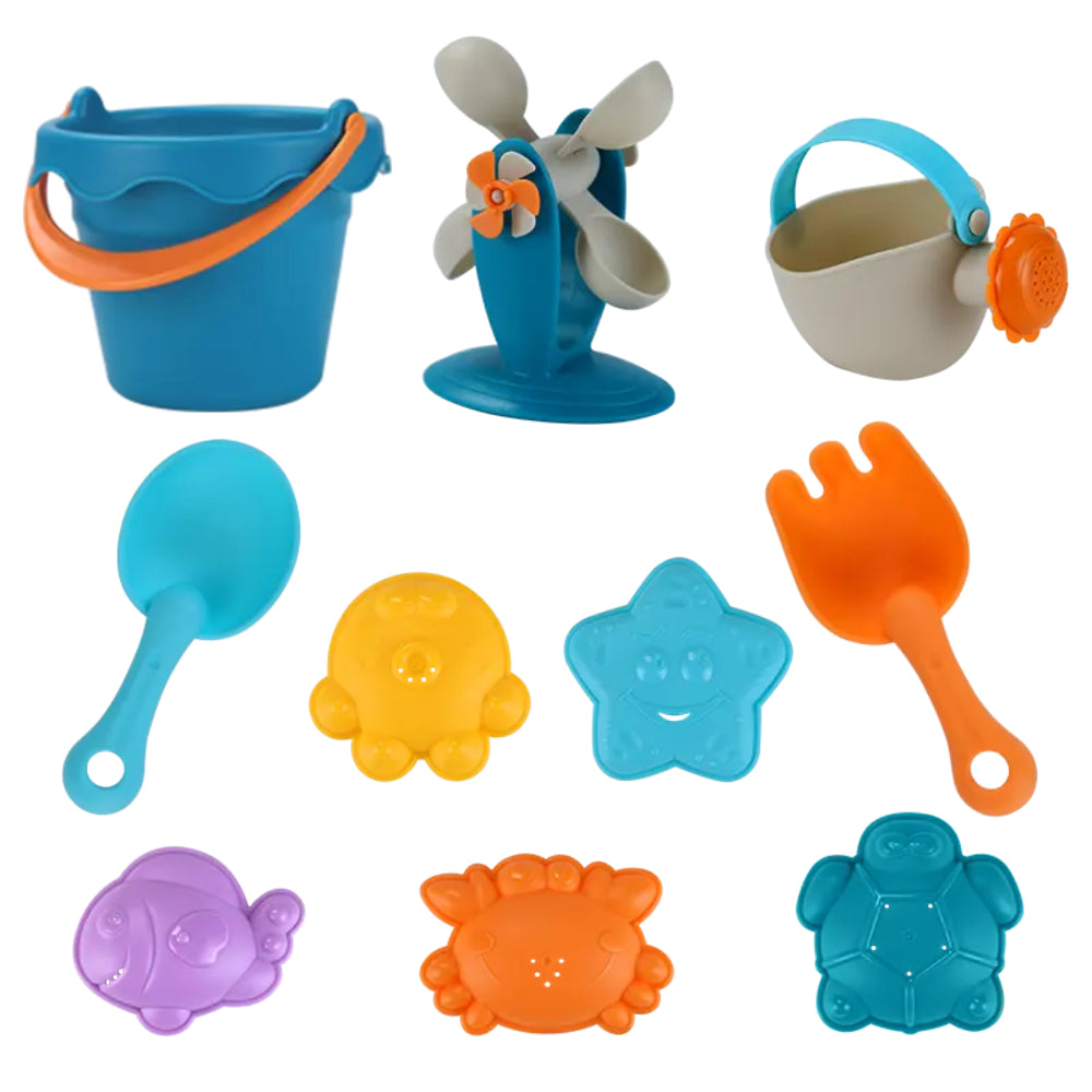 Baby Sand & Beach Toys Set for Toddlers – 10 Piece Set Including Bucket, Shovel, Sand Molds & Water Wheel, Perfect for Outdoor Learning and Play, Easy to Carry with Travel Bag