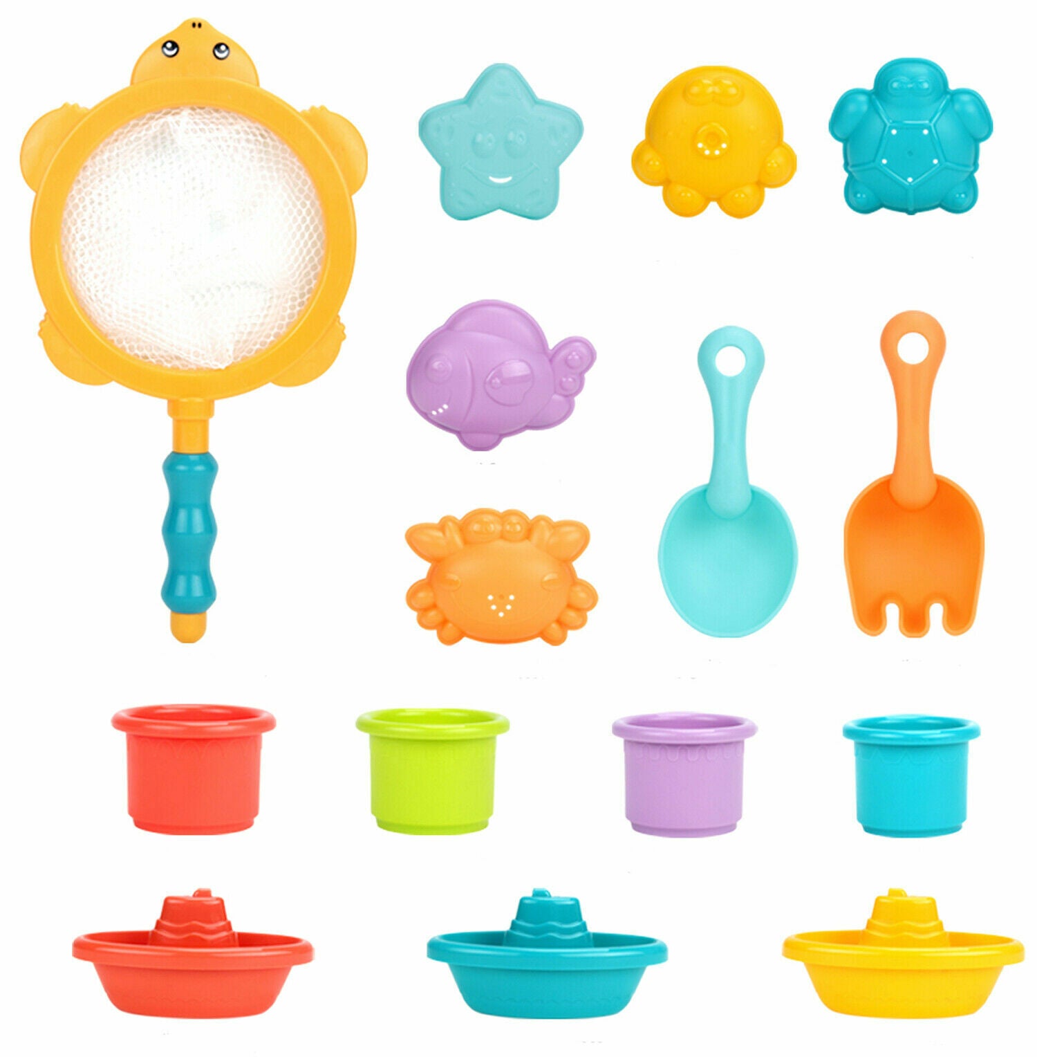 Baby Bath Toy Set with Floating Animals, Boats, Water Cups & Scoops – 16 Pieces for Toddlers Play, Fun Bath Time