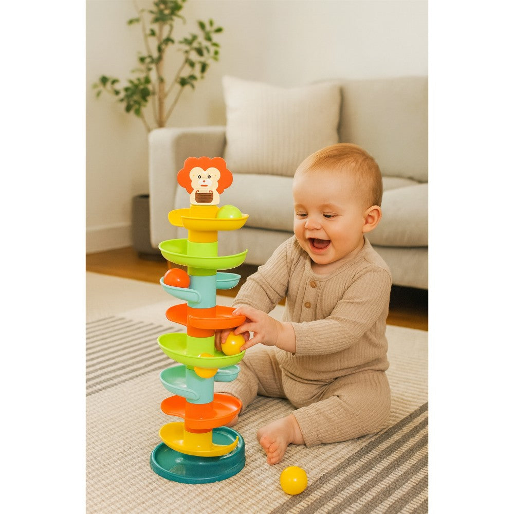Huanger - Baby Ball Drop Tower Lion Ramp Toy - Multicolor