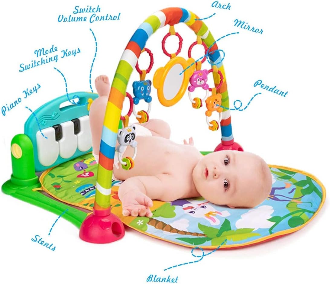 Huanger - Baby Playmat w/ Piano Music, 2-in-1 Hanging Toys and Mat