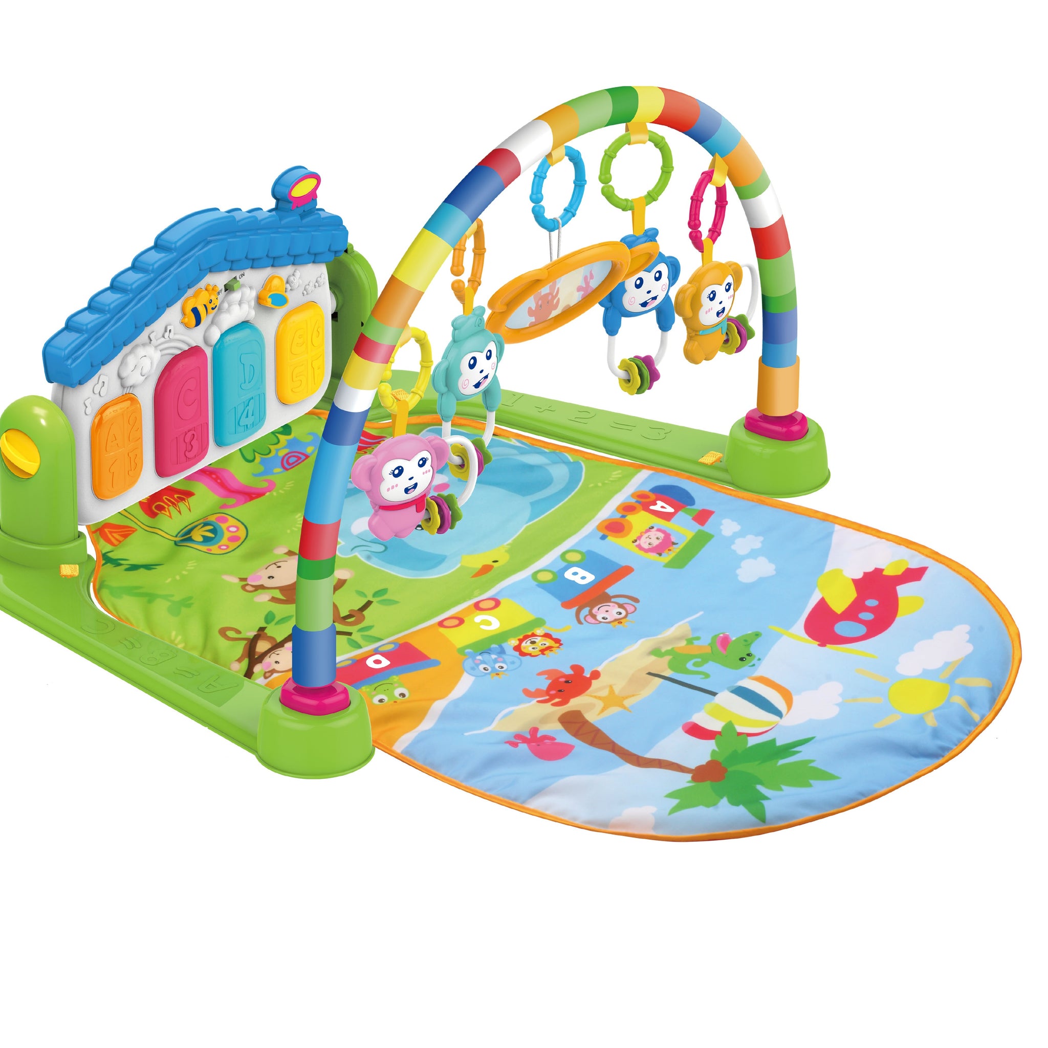 Huanger - Baby Playmat w/ Piano Music, 2-in-1 Hanging Toys and Mat
