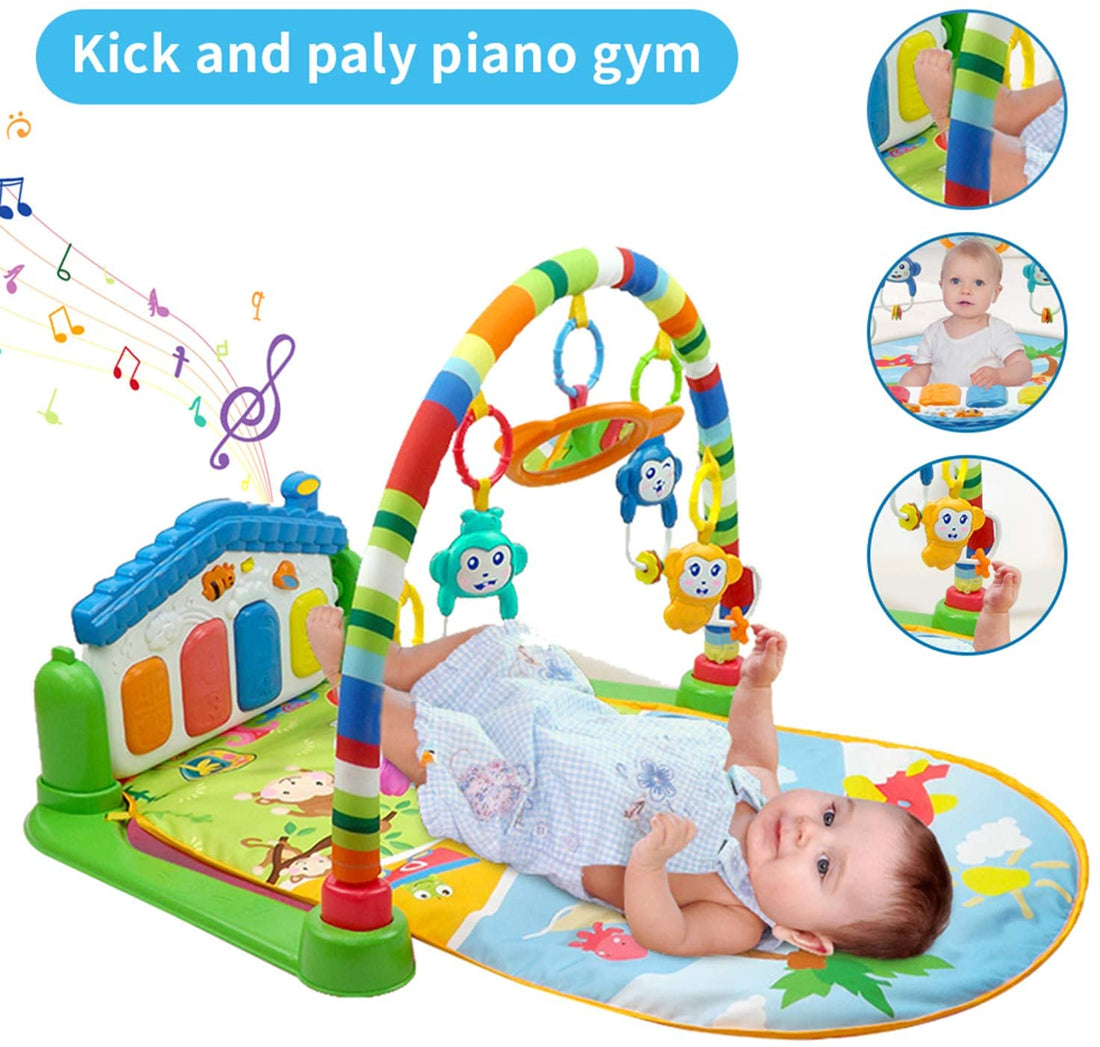 Huanger - Baby Playmat w/ Piano Music, 2-in-1 Hanging Toys and Mat