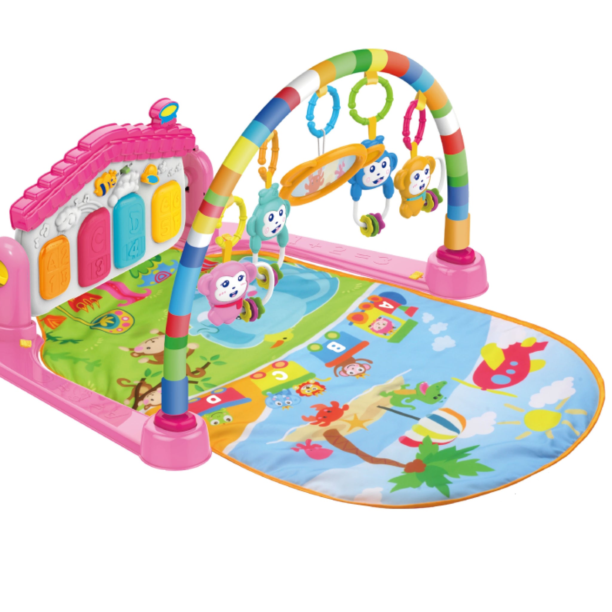 Huanger - Baby Playmat w/ Piano Music, 2-in-1 Hanging Toys and Mat
