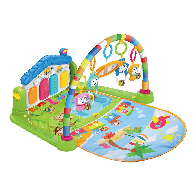 Baby Playmat w/ Piano Music, 2 in 1 Hanging Toys and Mat for Newborns and Infants, Soft Playmat for Early Learning, Pink