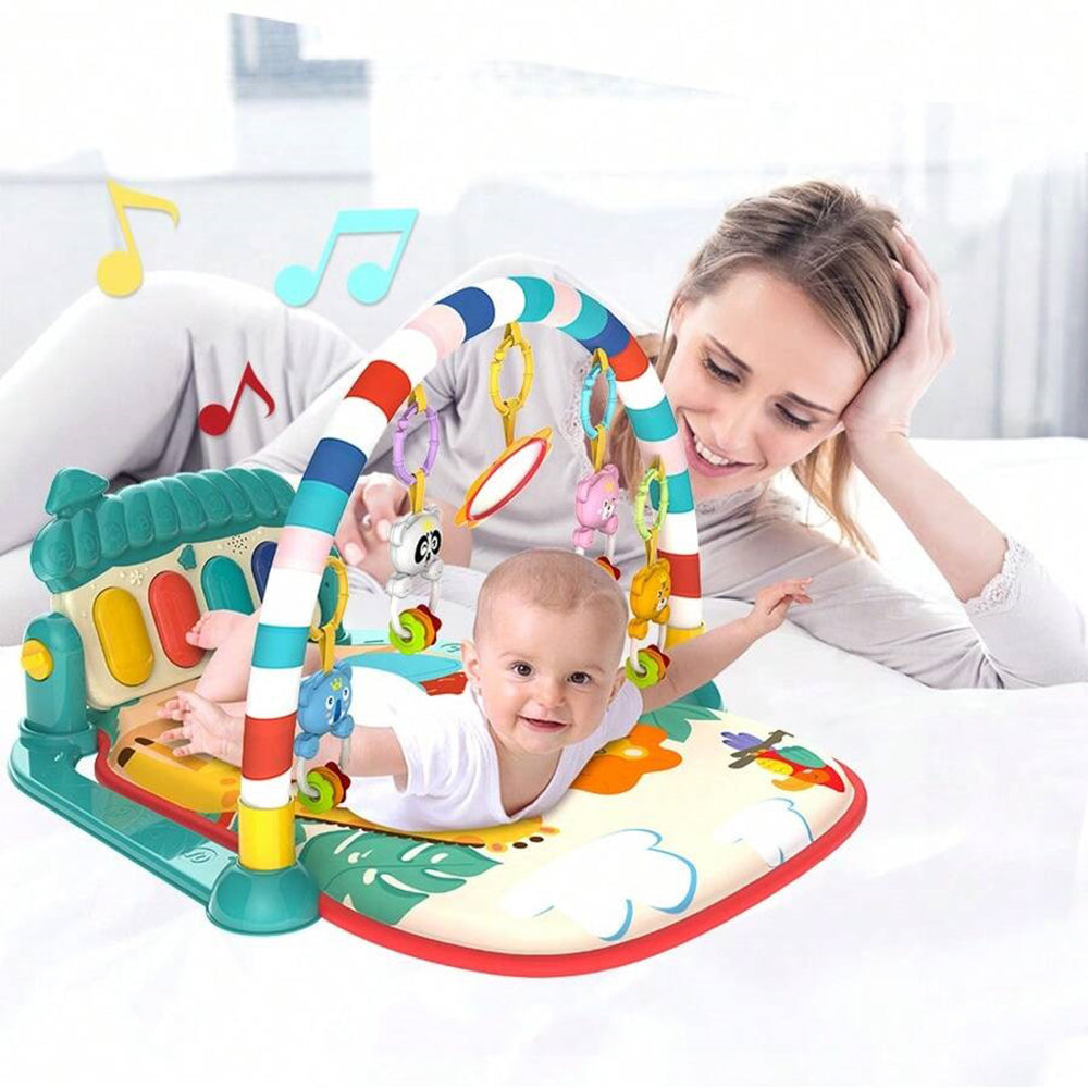 Baby Piano Playmat with Music and Hanging Toys for Newborns and Infants, Soft and Safe Mat, Promotes Sensory and Motor Skills