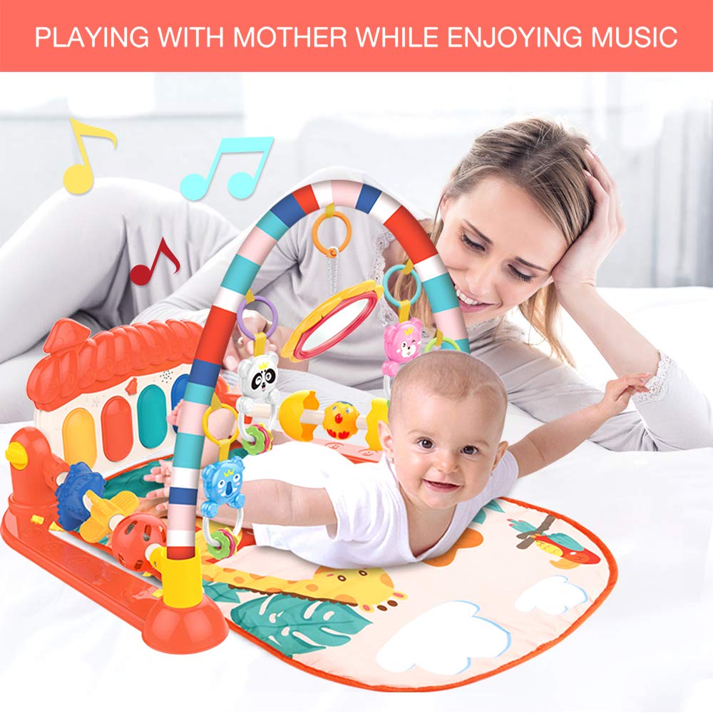 Huanger - Baby Piano Playmat w/ Music and Hanging Toys for Infants