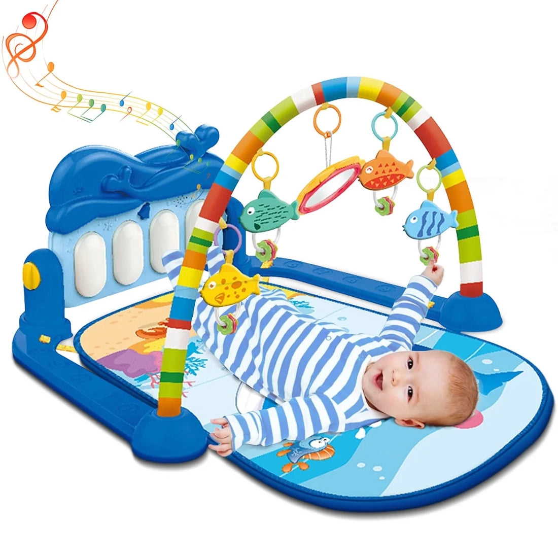 Huanger - Baby Playmat w/ Piano Music, 2-in-1 Hanging Toys and Mat