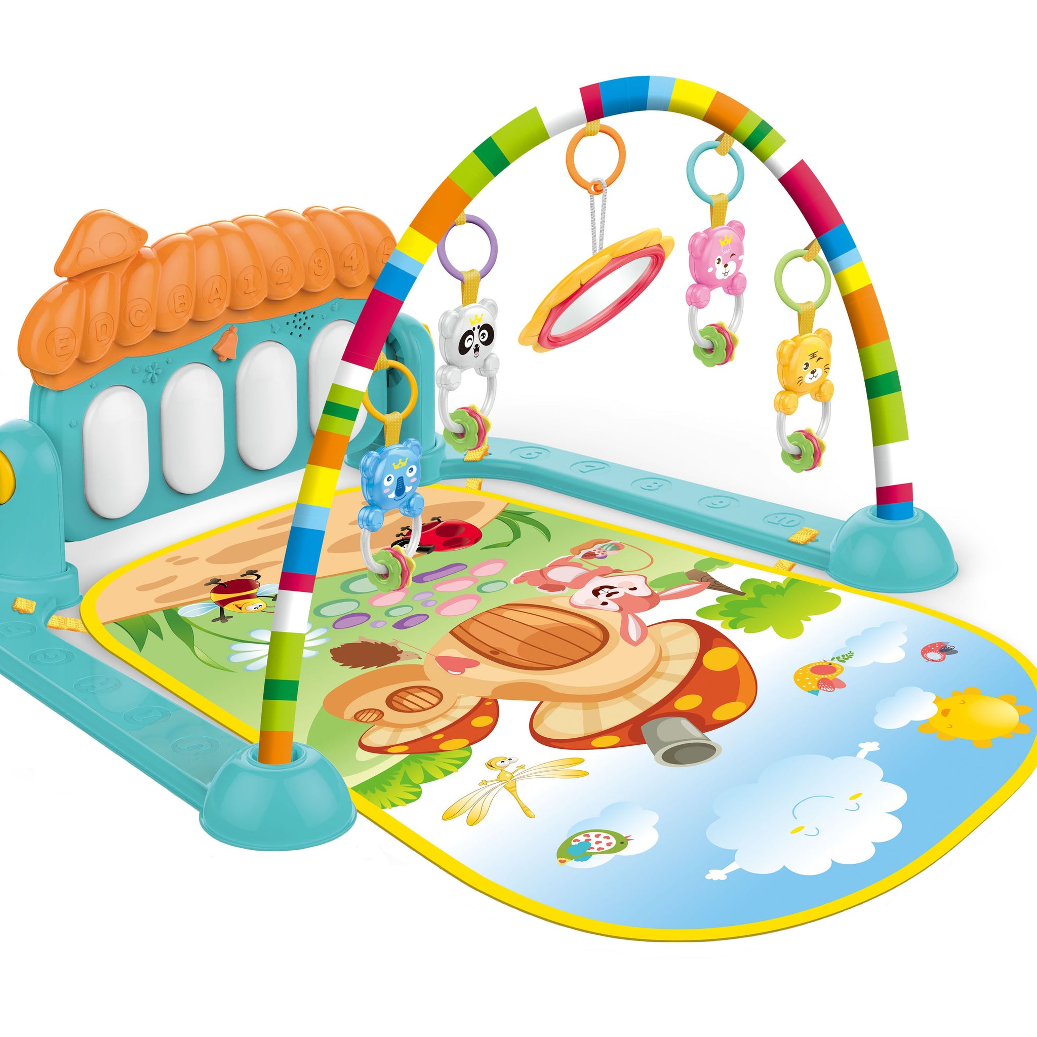 Baby Playmat w/ Piano Music and Hanging Toys for Newborns and Infants, Soft and Safe Mat, Promotes Sensory and Motor Skills