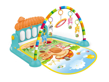 Baby Playmat w/ Piano Music and Hanging Toys for Newborns and Infants, Soft and Safe Mat, Promotes Sensory and Motor Skills